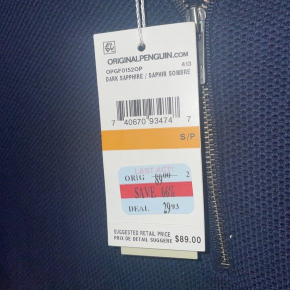 ORIGINAL PENGUIN Golf Men's pique 1/4 zip pullover in DARK SAPPHIRE sz SMALL-NWT - Picture 6 of 8